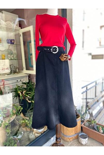 ANTERİ Women's Jeans Denim Skirt - Belt and Pocket Design