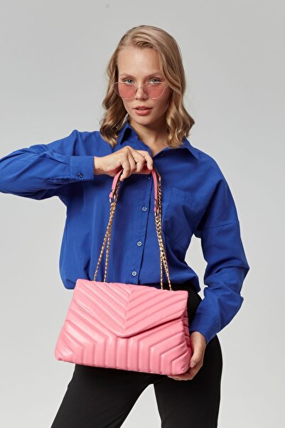 Morpelikan Quilted Women's Shoulder Bag with Gold Chain Strap - Three Compartments