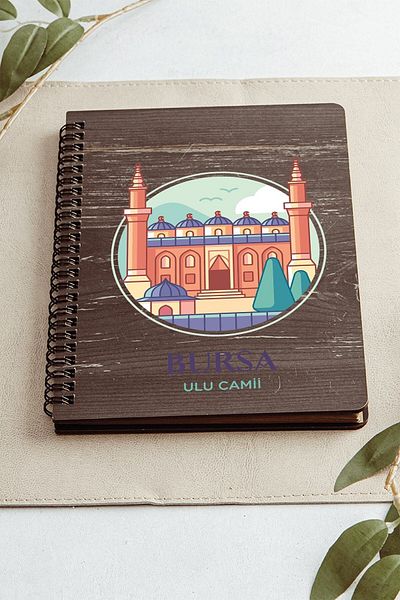 SaltanArt Moscheea Bursa Ulu City Design Caiet din lemn Hârtie Kraft Design special Cadou