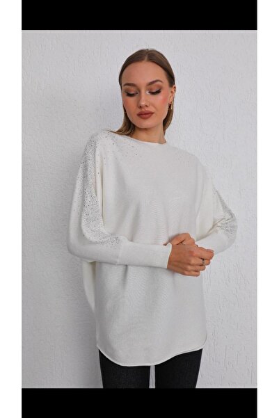 Genel Markalar kazak taş işlemeli yarasa kollu