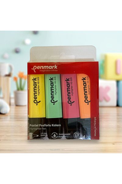 Natural Penmark 4-Piece Highlighter and Acetate Mixed Color Pastel Blister Set