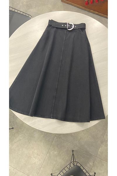 ANTERİ Women's Denim Denim Skirt - with Belt and Pockets