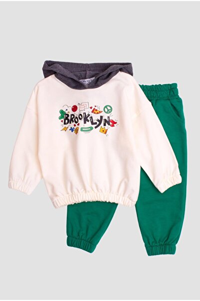 Chicsy Baby طقم بدلة رياضية للأطفال والرضع بطبعات بروكلين - بغطاء للرأس