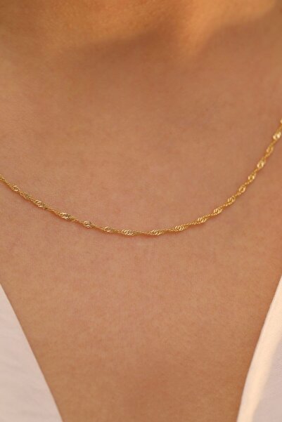 MİLET KUYUMCULUK 14 Ayar Altın Singapur Zincir Kolye 50 Cm 55 Cm