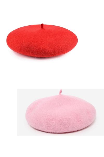 MinaCarin Red Pink Set of 2 French Felt Beret