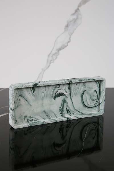 betonmall حامل عرض خرساني أخضر - نمط رخامي، صينية ديكور، 10x25 سم