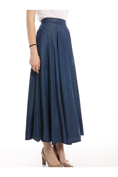 Zühre Kadın Yüksek Bel Koyu Mavi Jean Etek ETK-0144