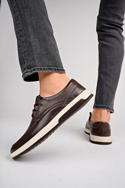 Deripabuc Γνήσιο Δερμάτινο Καφέ Ανδρικά Δερμάτινα Παπούτσια Casual Mrd7-0129