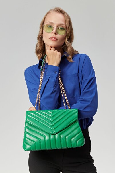 Morpelikan Quilted Women's Shoulder Bag with Gold Chain Strap - Three Compartments