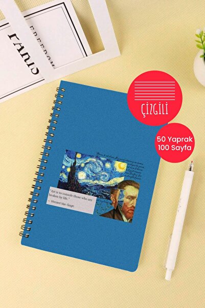 Anime Marketi دفتر مدرسي حلزوني مقاس A5 بتصميم فان جوخ، 50 ورقة، 100 صفحة - مسطر