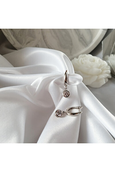 Butik Kadın Vip Çelik Silver Taş Detay Küpe 25mm