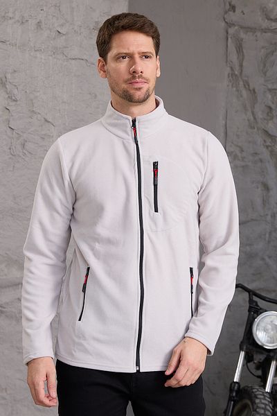 COMBİNE MİCHAİL Light Gray Men's Fleece Jacket - Thick Zipper, Cotton Fabric