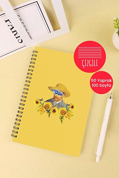 Anime Marketi دفتر مدرسي حلزوني مقاس A5 بتصميم فان جوخ، 50 ورقة، 100 صفحة - مسطر