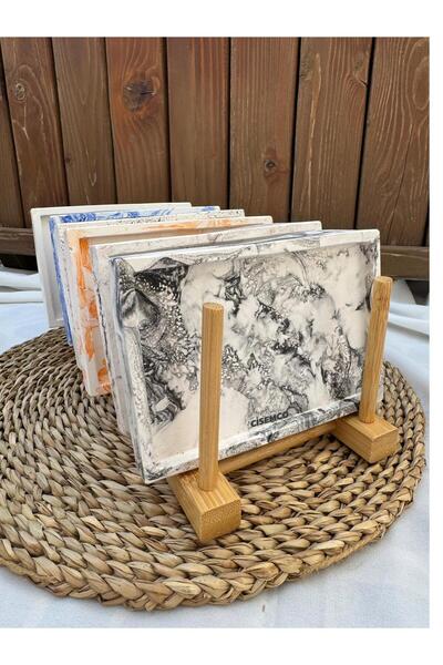 Çisem Dekoratif Mermer Görünümlü Vernikli Mavi Beton Mumluk,takı Ve Saksı Alt...