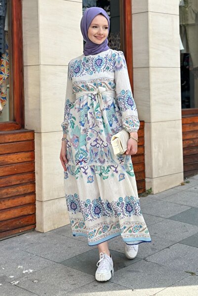 Gizce Erna Lila Keten Elbise