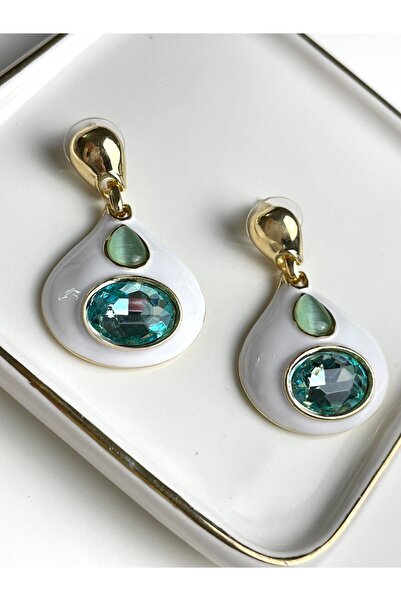 Poison Accessories حلق من الفولاذ البيضاوي الأبيض مع تفاصيل حجر الزركون الفير...