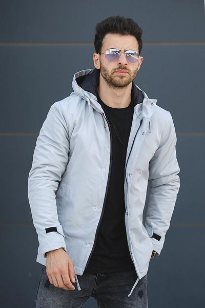 Oksit Ανδρικό παλτό Quito Slim Fit με κουκούλα - Αδιάβροχο και λεπτομέρεια με κορδόνια