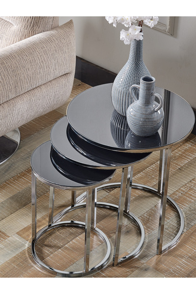 SEDAŞ LIVING UNITS Füme Aynalı Gümüş(Gri,Nikel) Ayak Metal ayaklı ZİGON SEHPA zigon-sedaş-lüx