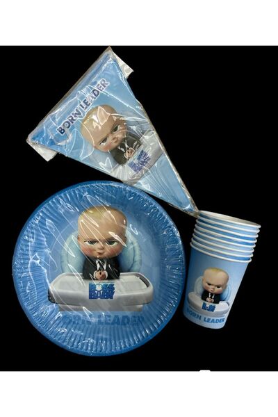 partideyince PATRON BEBEK BIG BOS TABAK BARDAK FLAMA KONSEPT DOĞUM GÜNÜ 8 KİŞİLİK PARTİ SETİ