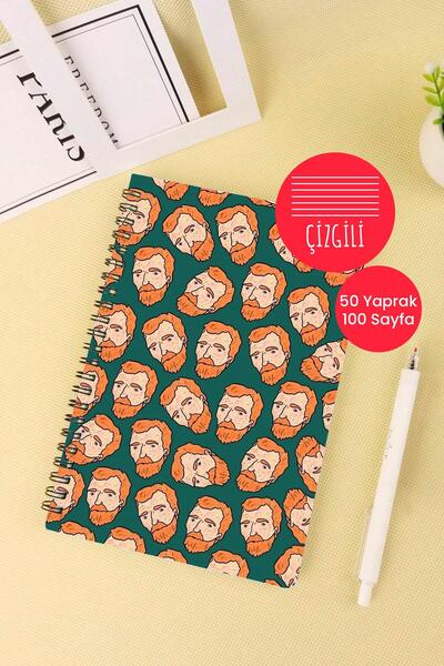 Anime Marketi دفتر مدرسي حلزوني مقاس A5 بتصميم فان جوخ، 50 ورقة، 100 صفحة - مسطر