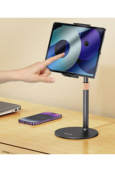 MATECHNO 360 Ayarlı Siyah Metal Standlı Masa Üstü Metal Gövde Telefon ve Tabl...