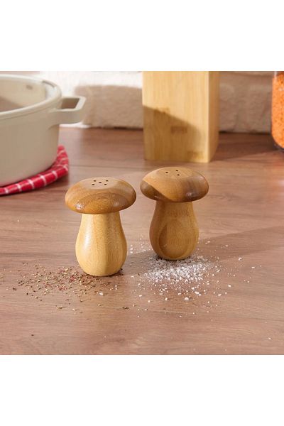 morponi Bamboo 2-Piece Mushroom Shaped Salt and Pepper Shakers Set