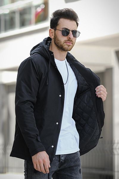 Oksit Ανδρικό παλτό Quito Slim Fit με κουκούλα - Αδιάβροχο και λεπτομέρεια με κορδόνια