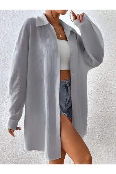 MOONBULL Linen Blend Oversize Women's Shirt - Wrap Design