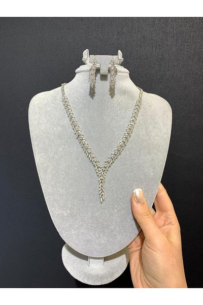 BEYOĞLU NİŞANTAŞI Zircon Stone Detailed Evening Dress and Necklace Set - Setra