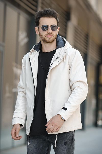 Oksit Ανδρικό παλτό Quito Slim Fit με κουκούλα - Αδιάβροχο και λεπτομέρεια με κορδόνια