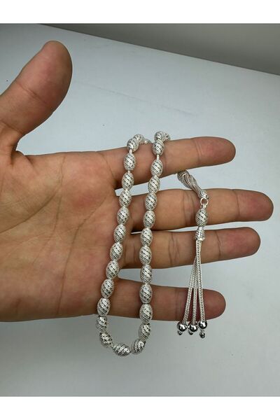 Birinci takı aksesuar 925 Ayar Gümüş Fizyon Arpa Kesim Tesbih El Yapımı Kolek...