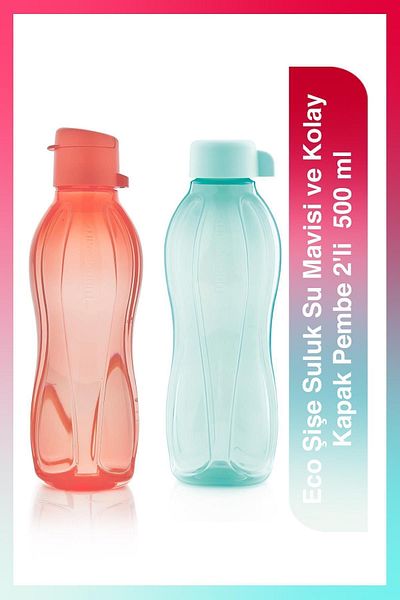 Tupperware Eco Bottle Water Bottle Water Blue and Easy Lid Pink 2-pack 500 ml