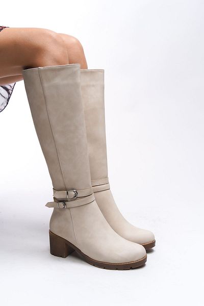 Riccon Dámské boty na podpatku Zauhilde Matte Beige - Detailní přezka 0012746