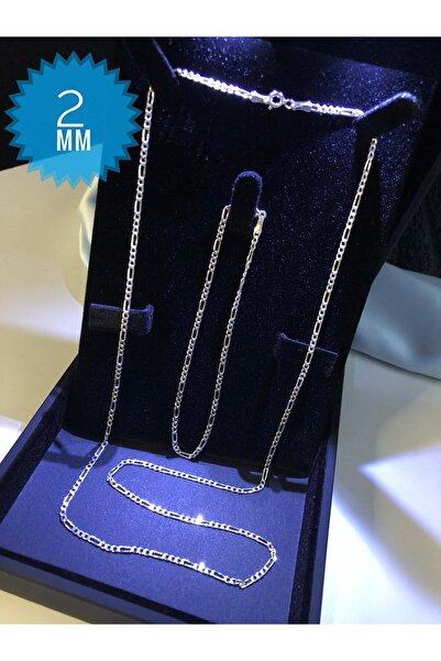 vogutima 2mm Figaro Model Ikili Set • 925 Gümüş Işıklı Kutuda Sevgiliye • Eşe...