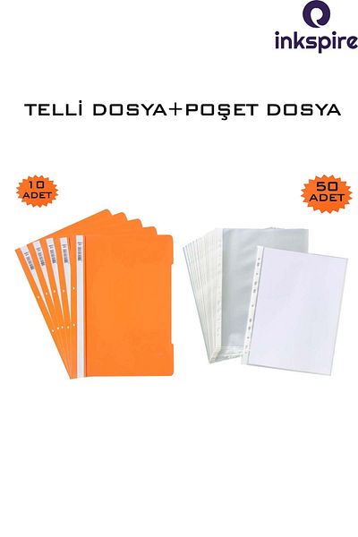 inkspire A4 Orange Wire and 50 Transparent Bag Files - Föy File with Hole on the Edge