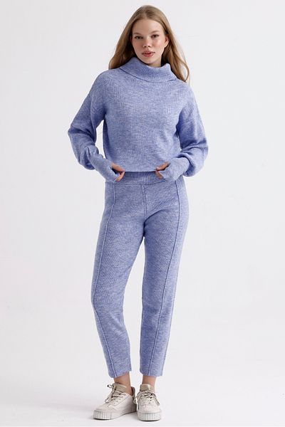 MD trend Balloon Sleeve Crop Sweater and Stitched Pants - Women's Knitwear Set