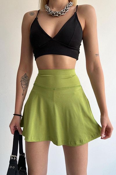 Butik Oil Green Women's Tennis Skirt - Lined Shorts Skirt 7104