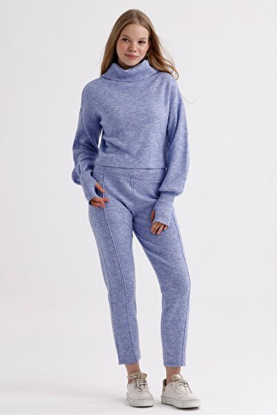 MD trend Balloon Sleeve Crop Sweater and Stitched Pants - Women's Knitwear Set