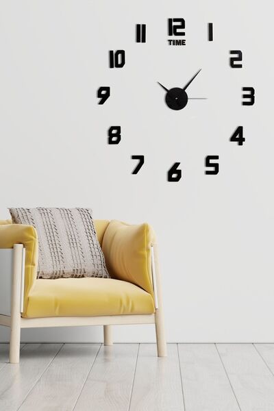 Kepler Design Decorative & Gift Wall Clock Self Adhesive 3D Black MDF with Latin Numerals