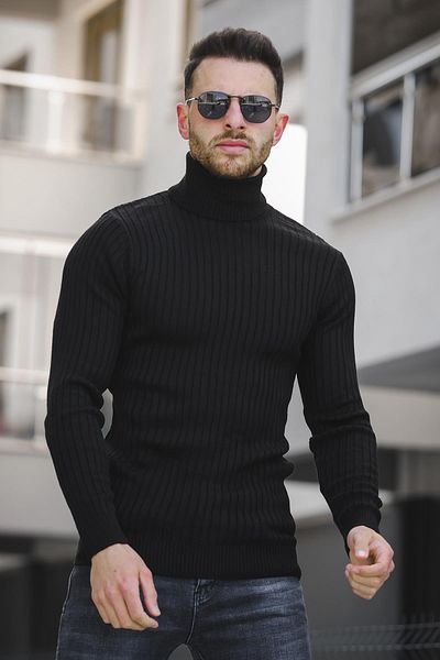 Black thick turtleneck sweater cheap