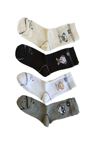 Butik Boy's 4 Pieces Animal Pattern Socks 0-1, 1-2, 3-4, 5-6, 9-10,11-12 Years