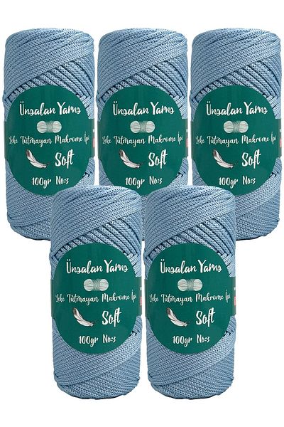 ÜNSALAN HOBİ Premium 100gr Πολυεστέρας Μακραμέ Σχοινί Baby Blue 120mt 2mm Πολυεστερική Τσάντα Σχοινί Supla Σχοινί 5 τμχ