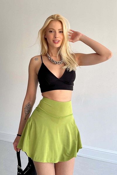 Butik Oil Green Women's Tennis Skirt - Lined Shorts Skirt 7104