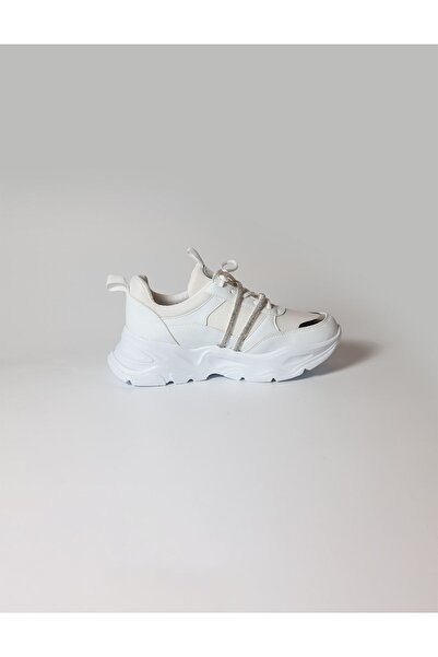sorella Kadın Şık Yüksek Topuk Beyaz Taş Şerit Detaylı Sneaker - Izabel