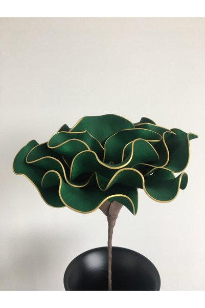 Ayka Aksesuar Floare artificială decorativă din latex Eva, de lux, realizată manual (EXCLUSIV VASUL) - Verde închis cu aurituri aurii - Floare din spumă