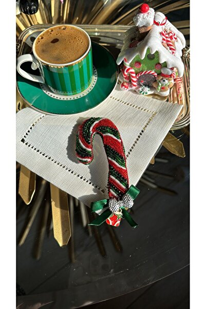 Hatice sakallı design منديل تقديم القهوة الجانبي المطرز بخرز الحلوى (أخضر)