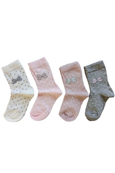 Butik Kız Çocuk 4 Adet Fiyonk Desenli Soket Çorap 5-6,9-10,11-12 Yaş