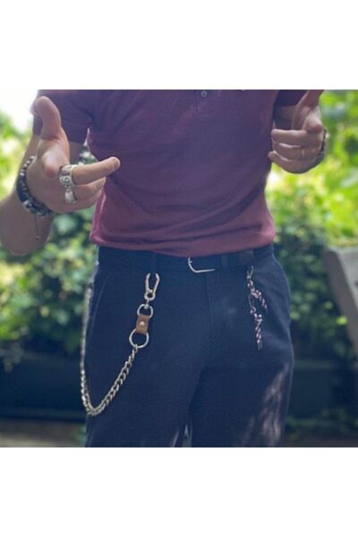 Nishstyle Erkek Aksesuar Taba Renk Mini Deri Detaylı Pantolon Zinciri