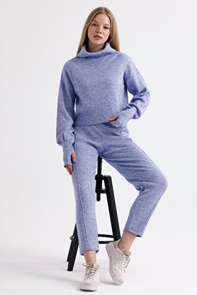 MD trend Balloon Sleeve Crop Sweater and Stitched Pants - Women's Knitwear Set