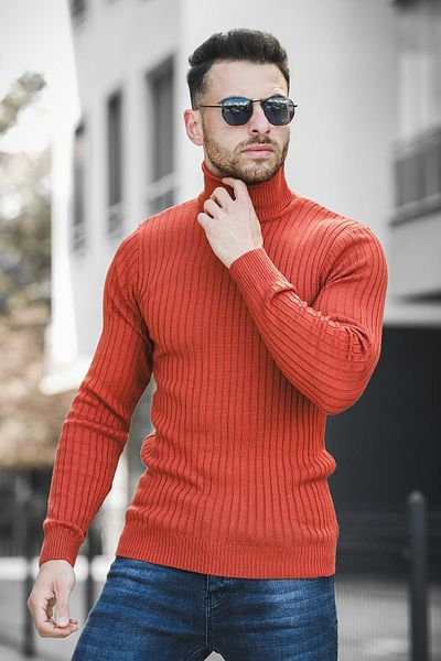 Oksit Ανδρικό πουλόβερ με ζιβάγκο Seka 822 Thick Ribbed Slim Fit